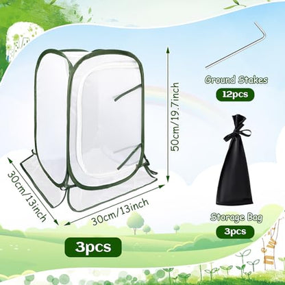 Augshy Pop Up Plant Covers, 3 Pack Mesh Net Protectors Cage with Stakes