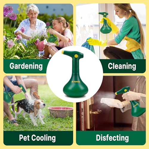 T TOVIA Electric Spray Bottle 1L, Battery Powered Plant Mister, 360 Degree Continuous Sprayer for Cleaning, Green