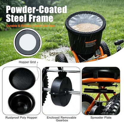 ZORYX 50LB Walk-Behind Broadcast Spreader, Heavy Duty Push Spreader for Fertilizer, Seed, Salt, Ice Melt, 13" Pneumatic Tires, Adjustable Flow, Anti-Clog Hopper w/Rain Cover