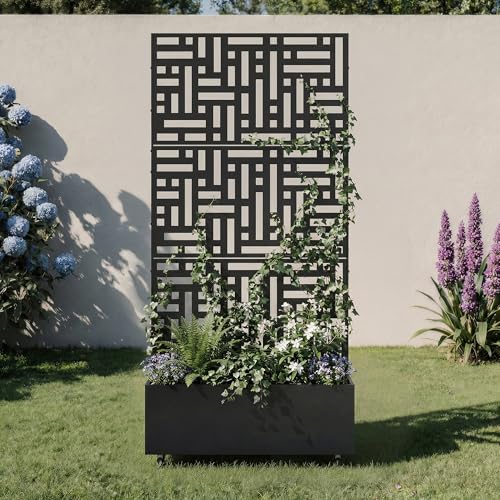 Metal Raised Garden Bed with Trellis and Wheels, 71"x35"x16" (Black-Street) - color: Black-street, size: 71"x35"x16"