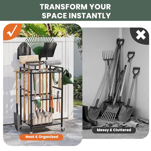 SPACECARE Garden Tool Organizer with Wheels, Up to 35 Long-Handled Tools - style: RACK-with Wheels