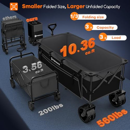 Originsure 300L Beach Wagon Cart Foldable with Big Wheels,560lbs,Grey&Black - color: Grey&black