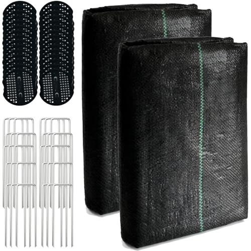 4FT x 100FT Weed Barrier Landscape Fabric, 2oz Heavy Duty Ground Cover with 30 U-Shaped Stakes, Ground Cover for Garden Beds, Farming and Landscaping