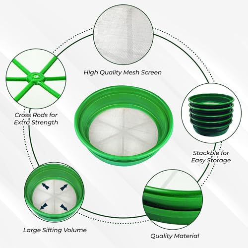 SE 13.25 Inch Wide Stackable Classifier Gold Prospecting Pan - 1/30 Inch Stainless Steel Mesh Sifting Pan, Green - size: 1/30 inch, style: Pans