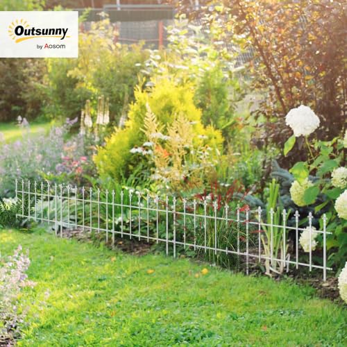 Outsunny 5 Pack Metal Decorative Garden Fence, 9.2' x 17.25", White - color: White