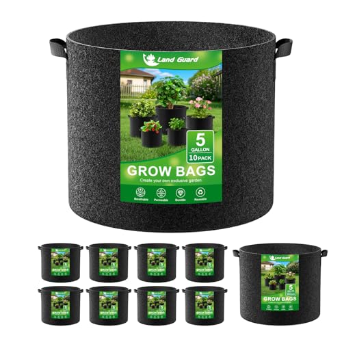 Land Guard 10-Pack Fabric Grow Bags 5 Gallon, Thickened Nonwoven Garden Pots, Growing Bags with Handles, Black - size: 5 Gallon