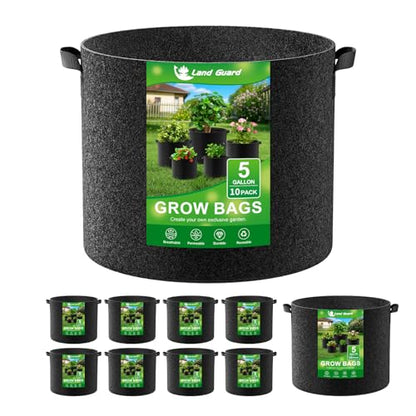 Land Guard 10-Pack Fabric Grow Bags 5 Gallon, Thickened Nonwoven Garden Pots, Growing Bags with Handles, Black - size: 5 Gallon