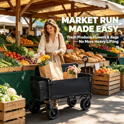 Collapsible Beach Wagon Cart - with Bench Seat & Ice Pack 500 lbs - color: Black, size: 7"