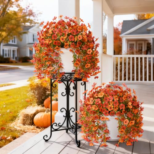 ZFProcess Artificial Fall Flowers for Outdoors 2PCS Silk Fake Flowers - color: Fall Orange