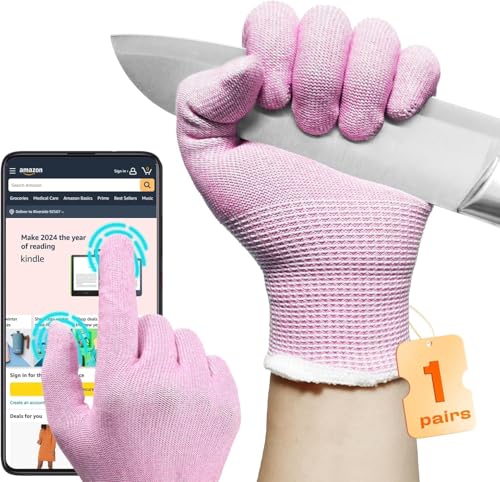 JDL Cut Resistant Gloves with Touch Screen, 3D-Comfort Stretch Fit, Firm Grip, Suitable For Oyster Shucking, Mandoline Slicing, Meat Cutting, Kitchen Protection, Pink Small 2 Pack - color: Pink, size: Small (Pack of 2)