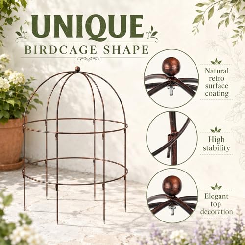2 pcs 20-1/4" x 26" H Bronze Bird Cage Plant Support Heavy Duty Metal Bird Cage Plant Support Large Outdoor Garden Trellis for Peonies, Baptisia, Sedum & Other Perennials - size: 26 "X 20.25"