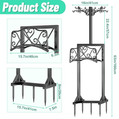 Garden Hose Holder, Freedstanding Heavy Duty Garden Water Hose Holder Stand with 2 Shepherds Hooks, Detachable Metal Hose Storage Hanger Rack for Outside Yard Lawn Farm - color: Black