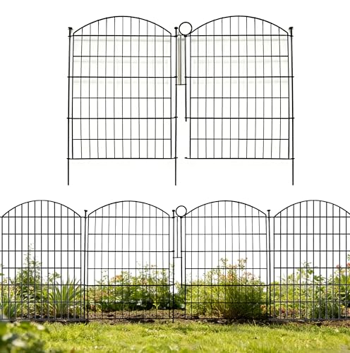 Decorative Garden Fence Panels 36 in(H) x 23.3 ft(L) Above Ground, Dog Fence Outdoor for Yard No-Dig Pet Barrier, Animal Proof Fence Metal Garden Fencing Animal Barrier, 10 Panels with Lock - size: 36x28Inch-10Pack with Lock