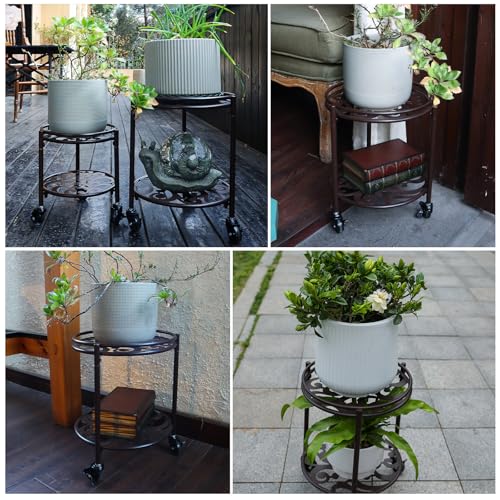 2 Tier Heavy Duty Rolling Plant Stand, 2 Pack Coffee - color: 2 pack coffee