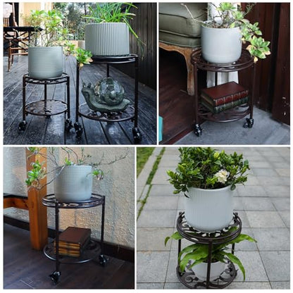 2 Tier Heavy Duty Rolling Plant Stand, 2 Pack Coffee - color: 2 pack coffee