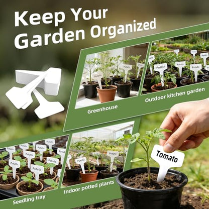 KMOSENIA Plant Labels, 100 Pack T-Type Garden Markers with Pen