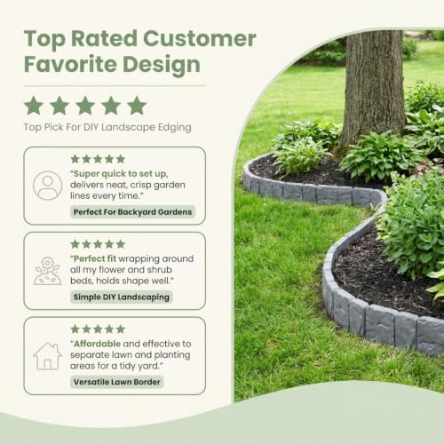 20 Pack Imitation Stone Garden Fence, Landscape Edging, Weatherproof Plastic Border for Flower Beds, Lawn & Walkway