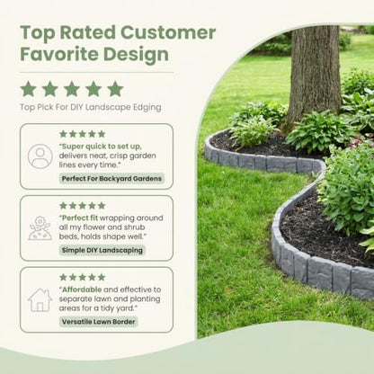 20 Pack Imitation Stone Garden Fence, Landscape Edging, Weatherproof Plastic Border for Flower Beds, Lawn & Walkway