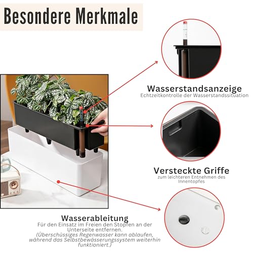 LaLaGreen Planter Box for Indoor Plants (16in, 2 Pack) Window Flower Pots - color: Black