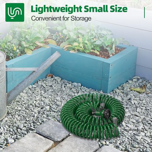 SPECILITE 3/8" Lightweight Coil Garden Hose 75 FT, EVA Flexible Water Hose - color: Green, size: 75FT