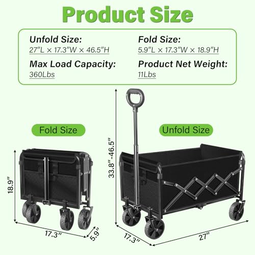Wagons Carts Foldable,Collapsible Wagon Cart with Wheels - color: Green
