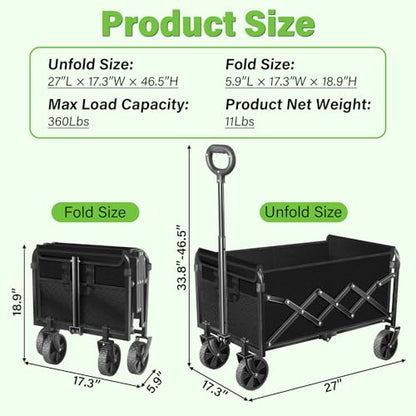 Wagons Carts Foldable,Collapsible Wagon Cart with Wheels - color: Green