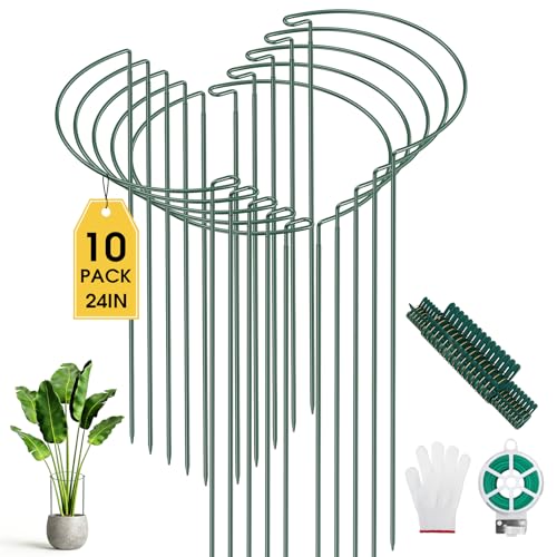 Unves 10 Pack Peony Cages and Supports, Plant Support Stakes, 24" x 10" - size: 10" W x 24" H - 10Pack