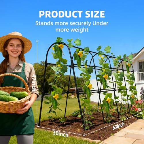 Cucumber Trellis for Raised Bed, U-Shape Garden Arch Metal Support for Climbing Plants, Metal Arch Plant Support Vegetables Trellis, Plant Support for Vine Outdoor(Black, 63*30*47inch(L*W*H)) - color: Black, size: 63*30*47inch