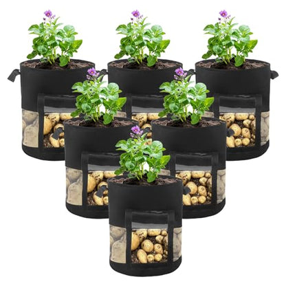 6 Pack 10 Gallon Visible Potato Grow Bags, Thickened Nonwoven Fabric Pots Potato Growing Containers with Handles & Visible Flap, Plant Grow Bags for Growing Potatoes, Tomatoes, Flowers, and Vegetables - size: 10 Gallon