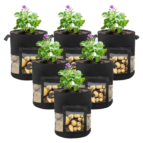 6 Pack 15 Gallon Visible Potato Grow Bags, Thickened Nonwoven Fabric Pots Potato Growing Containers with Handles & Visible Flap, Plant Grow Bags for Growing Potatoes, Tomatoes, Flowers, and Vegetables - size: 15 Gallon