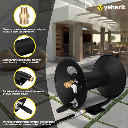 High Pressure Washer Hose Reel 100ft 3/8" NPT, 4000 PSI Heavy Duty Steel Power Washer Hose Reel with Swivel Arm, Mounting Bracket & M22 14mm Fitting, Wall/Machine/Van/Trailer Mount Compatible