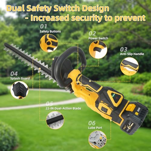 22" Cordless Hedge Trimmer, 22000 RPM Brushless Electric Trimming
