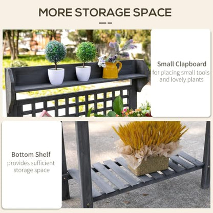 39" Wooden Garden Potting Bench Work Table with Sliding Tabletop, Dry Sink, Hidden Storage, Upper Shelf & Bottom Shelf, Gray