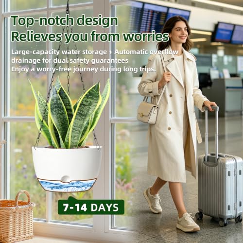 Hanging Planters, 3 Pack, Self-Watering, 10 Inch, White - color: White, size: 10 Inch