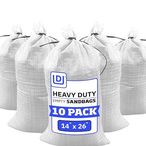 DURASACK Heavy Duty Sandbags with Ties, 14x26, Empty, White, Pack of 10 - color: White, size: 10 Sandbags