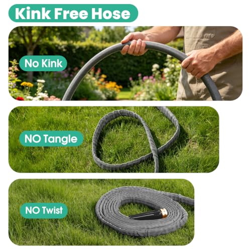 Garden Hose 100 FT, Non-Expanding Water Hose, Flexible, Burst Resistant, Kink Free & Lightweight, High-Pressure Garden Hose All-Weather Outdoor Hose for Lawn, Garden & Washing - size: 100ft