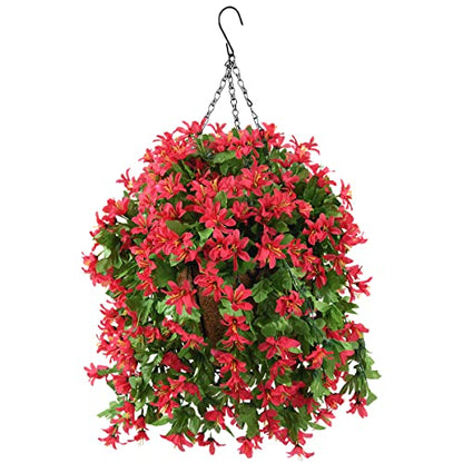 INQCMY Fake Hanging Flowers with Basket Artificial Violet for Outdoor - color: Red