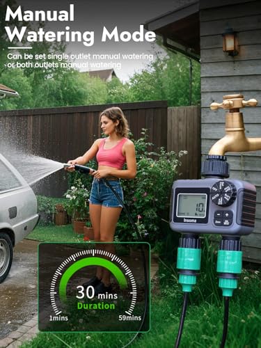 Insoma 2 Zone Water Timer, Programmable Irrigation Sprinkler Timer for Garden Hose, Outdoor Hose Faucet Timers with Rain Delay/Manual/Auto Modes, IPX5 Waterproof for Drip System & Lawn - size: 2 Zone-Plastic