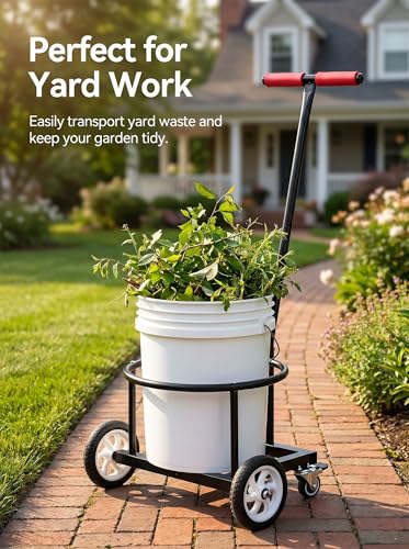 Heavy Duty 4-Wheel Bucket Cart, Carbon Steel Utility Truck with Lockable Wheels, Effortless Mover for Water Bottles, Buckets, Gas Cylinders & Flower Pots, for Home, Garden & Work