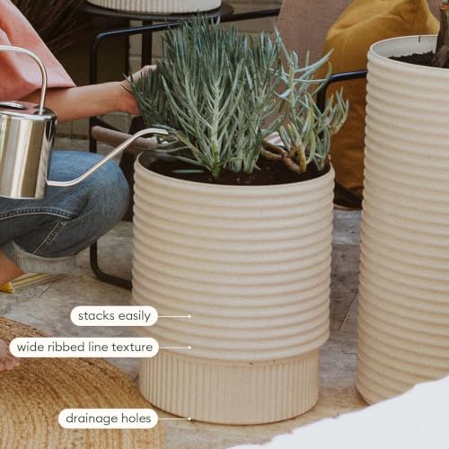Veradek Mod Series Medium Planter - Round Outdoor Planter with Shelf - color: Sand, size: 17 inch - 2 Pack