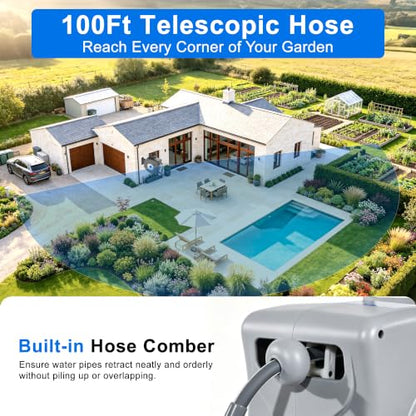 Retractable Garden Hose Reel 1/2 in x 100 ft Wall Mount, Auto Rewind - color: Light Gray, size: 1/2 in x 100 ft