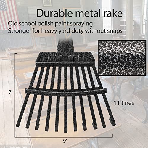 Oliynedy Leaf Rake for Gardening, Adjustable Metal Garden Rake for Leaves Long Handle 30-70", 11 Tines 9" Wide Small Lawn Collapsible Yard Adult Kids Rake for Camping Flower Beds Mulch Shrub - style: 30-70