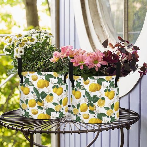 5 Gallon Grow Bags 1 Pack Plant Fabric Pots Flower Nursery Garden Vegetable Small Plant Pot 12.6 x 9.8 in Large Indoor Planter with Handles Lemon Branch Flower - color: Lemon Branch Flower, size: M12.6x9.8in
