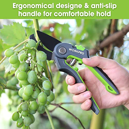 WORKPRO Pruning Shears, Garden Clippers with SK5 Steel Blades, 8" Anvil