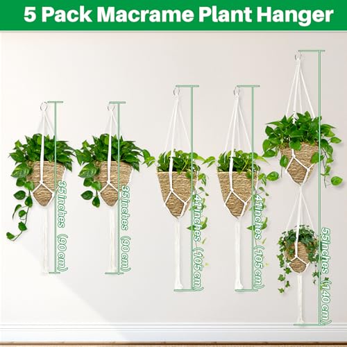 RAINFLOW Macrame Plant Hangers 5 PCS, Hanging Plant Holder Set