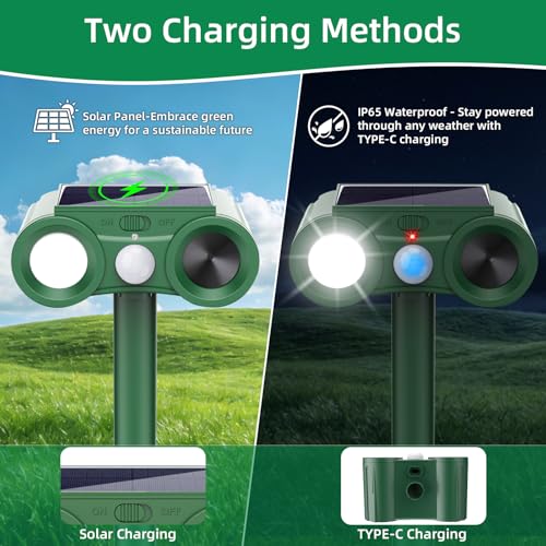 2026 Solar Ultrasonic Animal Repellent Outdoor 4 Pack Deer Squirrel Deterrent with Motion Sensor & Flashing Light, Sonic Racoon Fortress Pro Repeller to Keep Cat Rabbit Dog Out of Yard & Garden