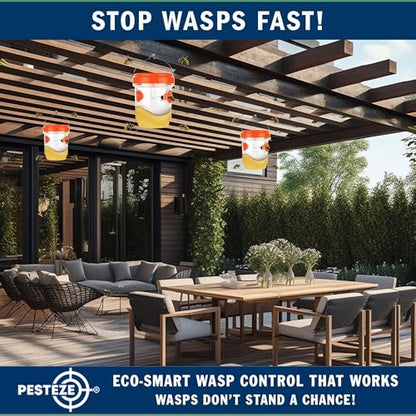 PESTEZE USA 2 Pack Reusable Solar Hanging Wasp Trap with LED Light [Orange, 3.5×4.4 in]–Attracts & Stop Wasps, Hornets, Yellow Jackets & Flying Insects Safely, Waterproof Outdoor Trap