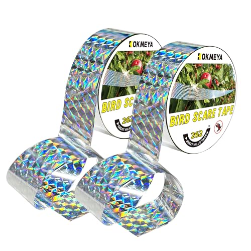 Bird Scare Tapes 262FT Reflective Flash Tape for Birds, Bird Scare Device Double Side Ribbon Scare Birds Away for House, Garden, Yard, Orchard, Patio, Outdoor (Pack of 2) - size: 262ft*2-Roll-Packaging