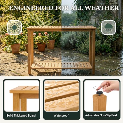 48" Narrow Outdoor Console Table, Sofa Buffet Serving Patio Table - color: Golden