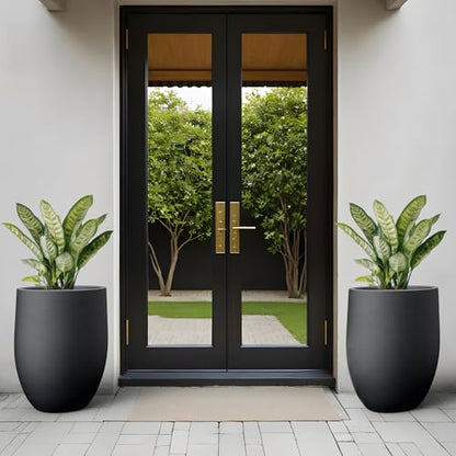 Kante Large Round Bullet Black Concrete Planter 21.7" Tall, Outdoor - color: Black